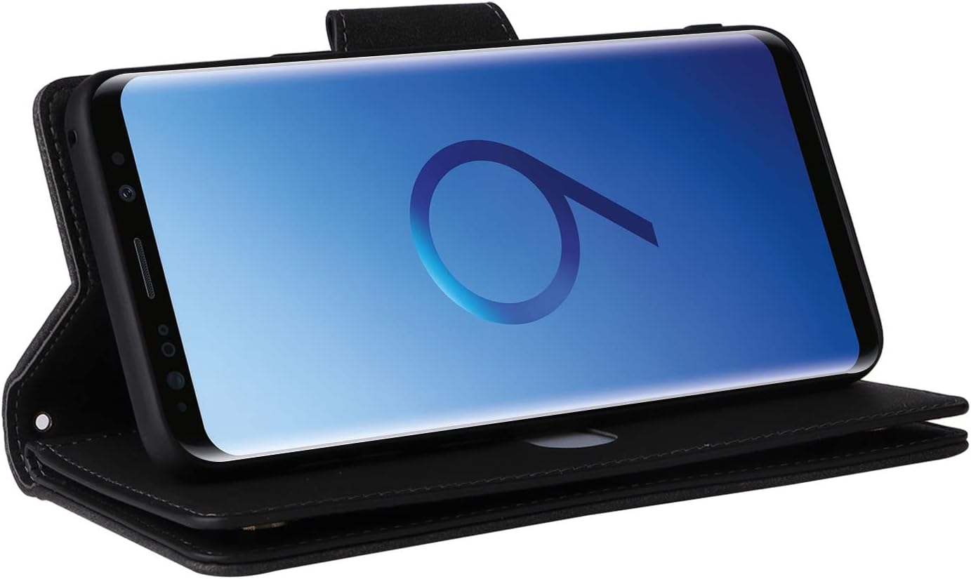 Asuwish Funda de teléfono para Samsung Galaxy S9 Plus Funda tipo cartera y protector de pantalla de vidrio templado, soporte de cuero con tapa para