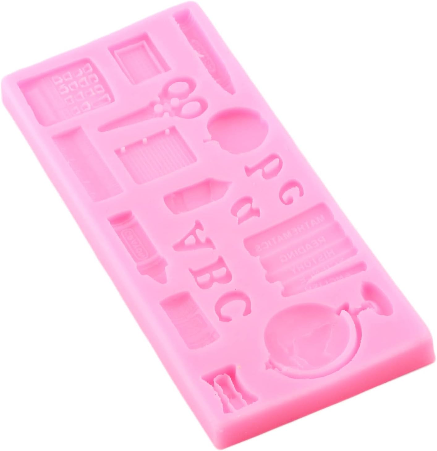 Mujiang Moldes de silicona para el regreso a clases, bolsa escolar, libro de tijeras, paleta de dibujo, moldes para fondant, para decoración de