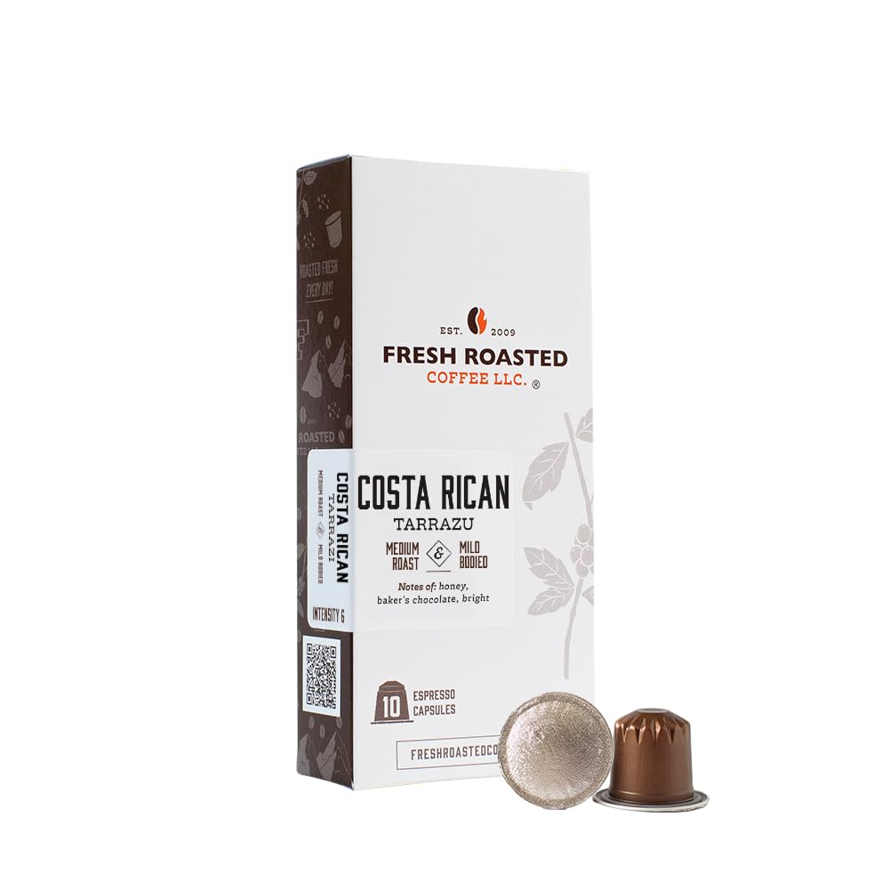 Fresh Roasted Coffee para Nespresso OriginalLine, Tarrazu Costarricense de Origen Único, Mediano, 10 cápsulas de aluminio
