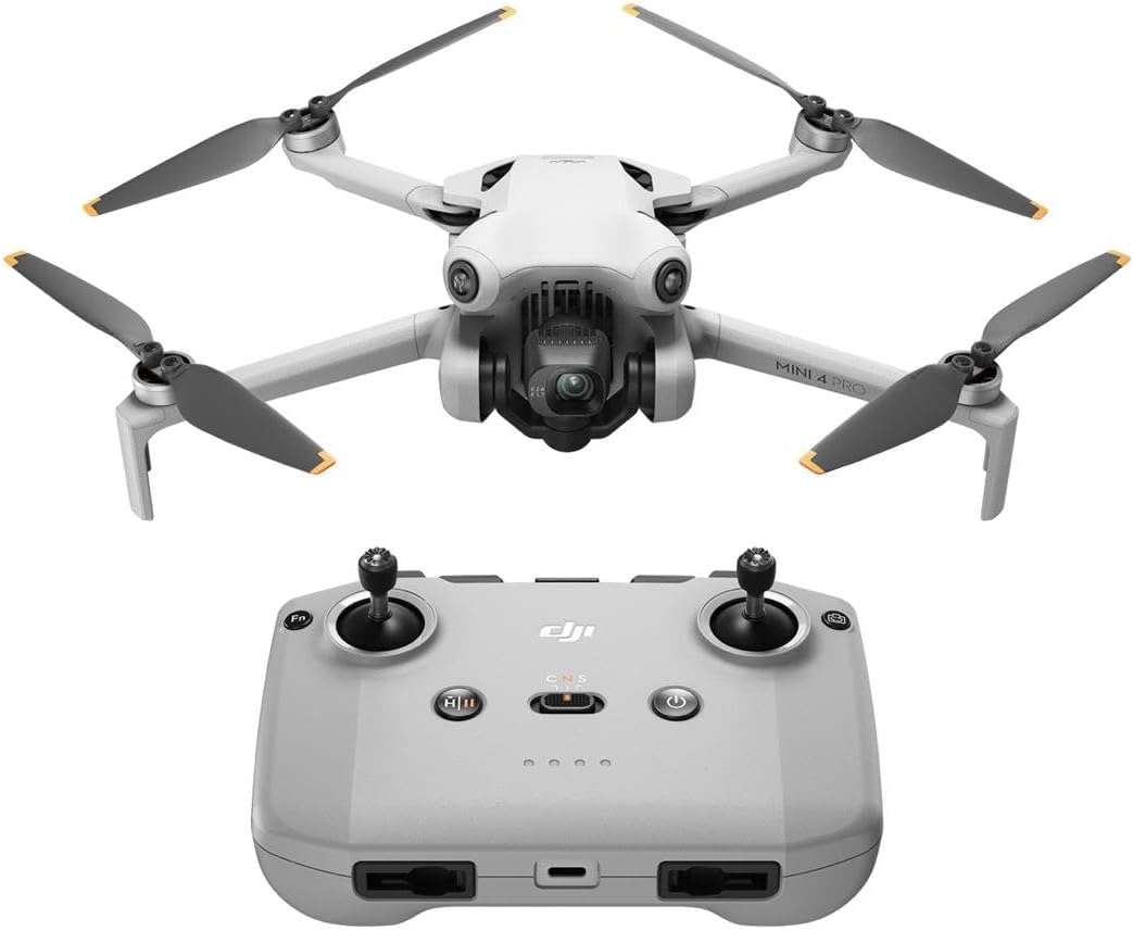 DJI Mini 4 Pro Drone con controlador RC-N2, paquete con sistema de montaje de cordón de garra, almohadilla de aterrizaje y luz estroboscópica