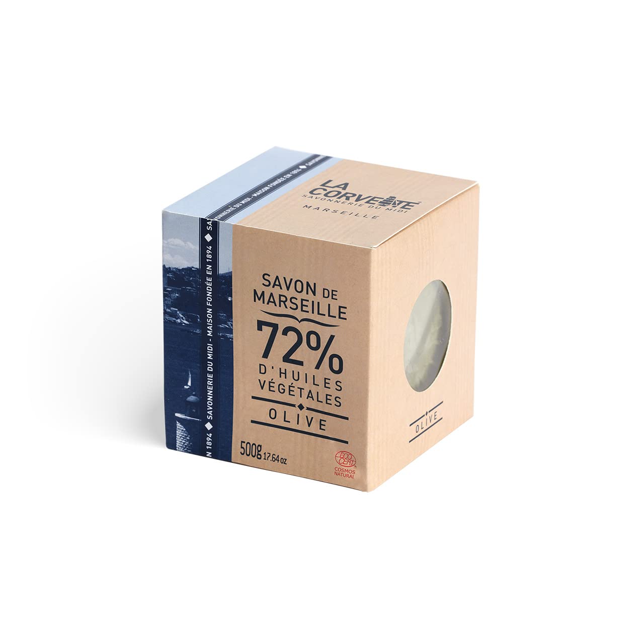 La Corvette Cubo de jabón Marsella OLIVE, en caja ECOCERT 17.64 oz