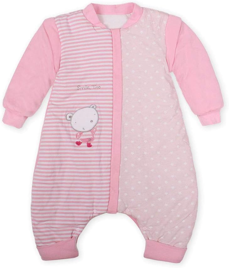 Saco de dormir para niños pequeños con pies, grande (3-7T) de algodón de 1.5 tog de manga larga, saco de dormir para bebé con piernas para caminar,