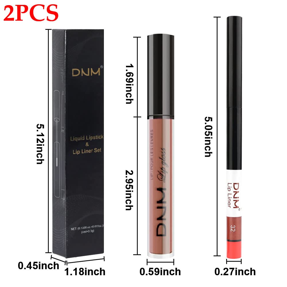BINGBRUSH Juego de lápiz labial y delineador de labios mate líquido, 2 colores, tinte de labios rojo nude, 24 horas, impermeable, terciopelo