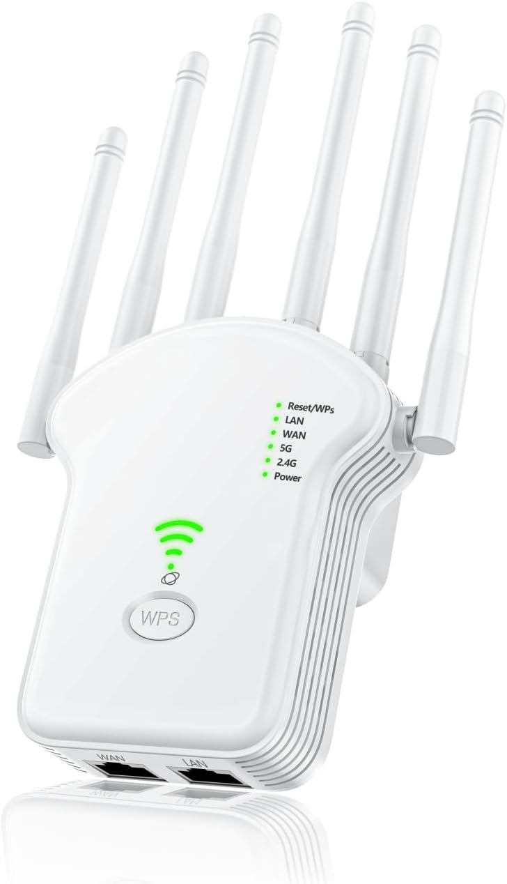 Extensor WiFi, repetidor WiFi de 1200 Mbits (867 MBits 5 GHz + 300 MBits 2,4 GHz), amplificador WiFi con modo repetidorenrutadorpunto de acceso,