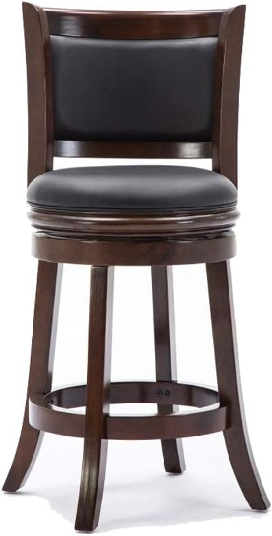 Benjara Taburete giratorio redondo de madera con asiento y respaldo acolchados, marrón