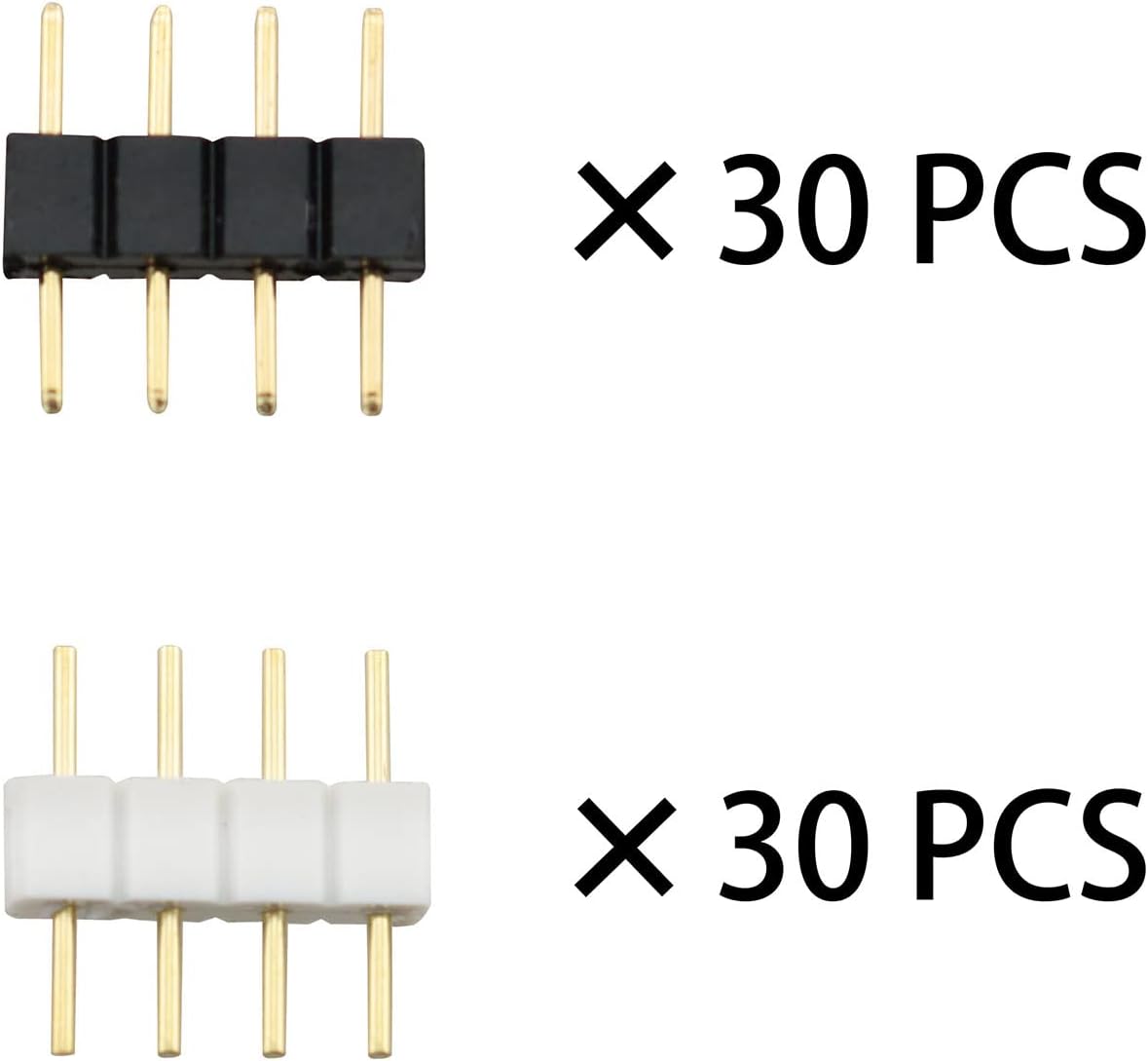 Ruiwaer Adaptador de conector LED de 4 pines macho de 4 pines, conector LED RGB de 4 pines para tira de tiras LED RGB5050 3528 (30 x blanco + 30