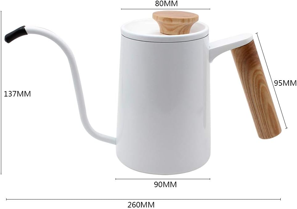Hervidor de café, cafetera de acero inoxidable, hervidores de té, boquilla de cuello de cisne para un vertido de precisión con mango de madera blanco