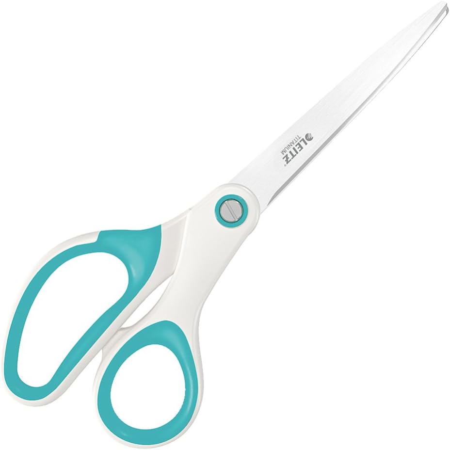 Leitz Tijeras de titanio de 2.6 x 0.6 x 5.9 in, para diestros o zurdos (ambidiestros), mango ergonómico, rango Wow, azul hielo