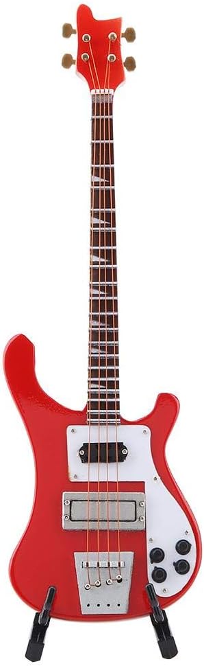 Hztyyier Guitarra miniatura de madera Mini Bass Réplica Mini modelo de instrumento musical con soporte para decoración del hogar