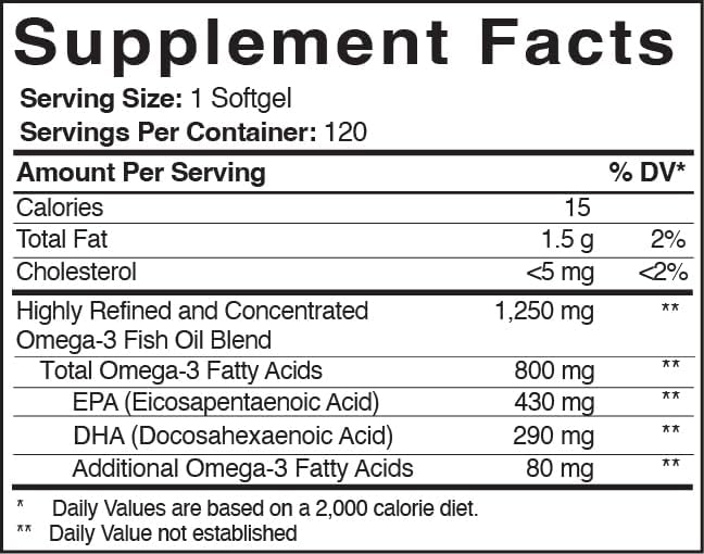 Omega 800  Ácidos grasos omega-3 ultrapuros  Suplemento para la salud cognitiva, articular y cardiovascular*  120 cápsulas blandas