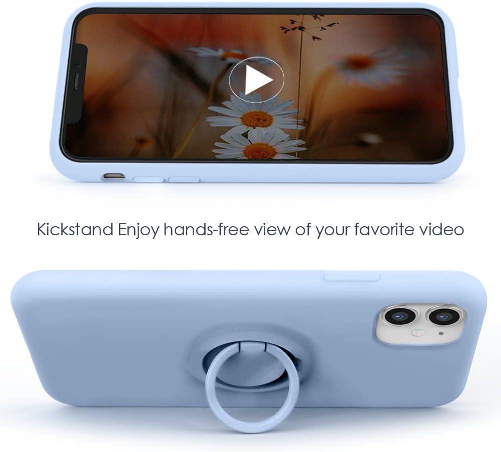 MOCCA – Funda con soporte de anillo, forro de microfibra supersuave, amortiguadora, de silicona líquida y antiarañazos para iPhone 11, azul claro