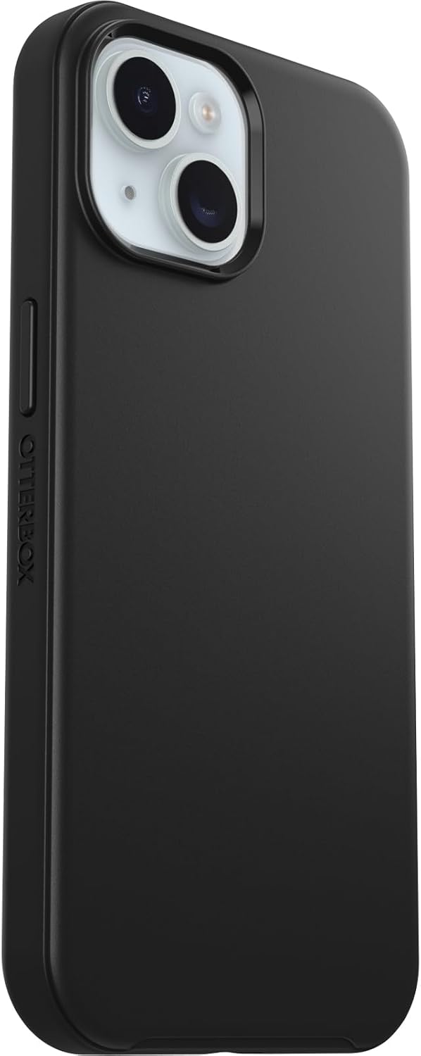 OtterBox Carcasa de la serie Symmetry para iPhone 15, iPhone 14 y iPhone 13, color negro, ultra suave, compatible con carga inalámbrica, bordes