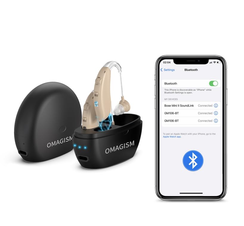audífonos para personas mayores recargables con cancelación de ruido, audífonos OTC con Bluetooth, caja de carga con pantalla de energía, sin