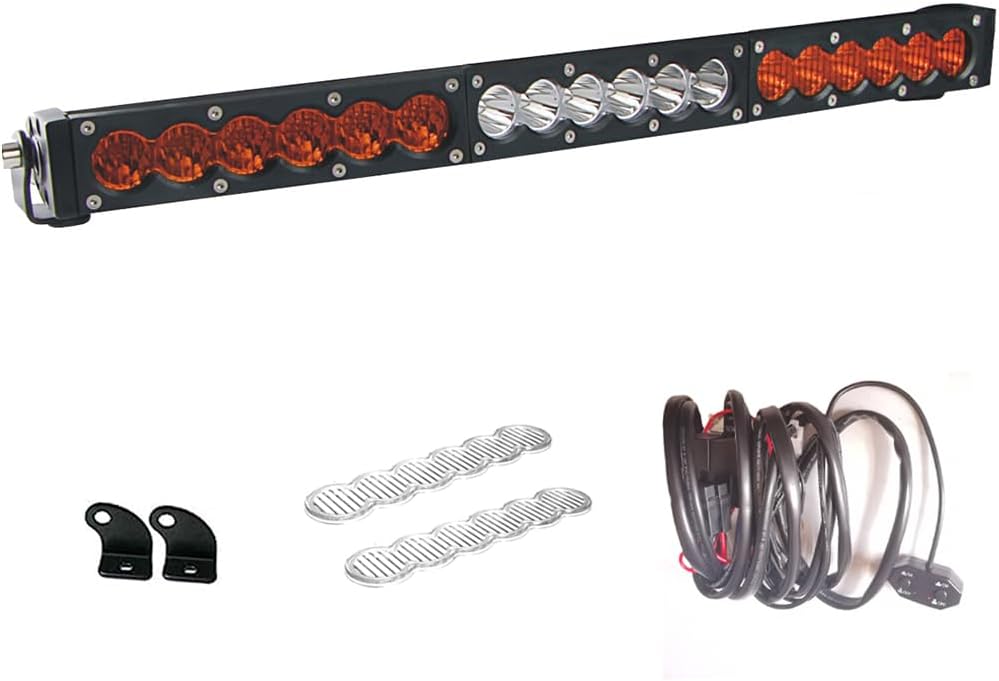 Barra de luz LED de una sola fila de 20 pulgadas, color blanco ámbar amarillo, barra de luz LED, barra de faros delanteros, lámpara de conducción
