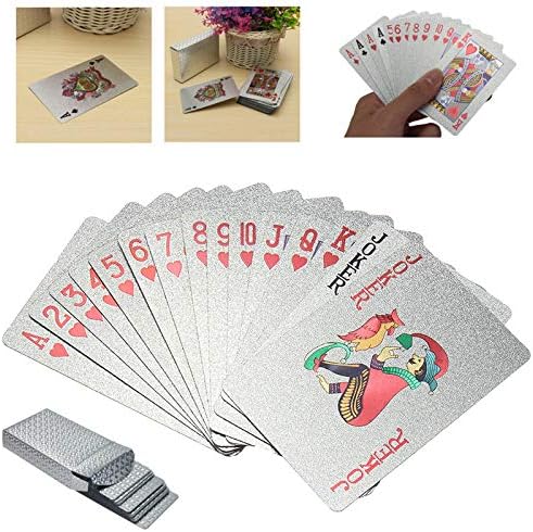 EAY – Cartas de juego de plástico impermeable, naipe de póker de lujo, lámina plateada textura de diamante y tamaño estándar 52 + 2 de póker