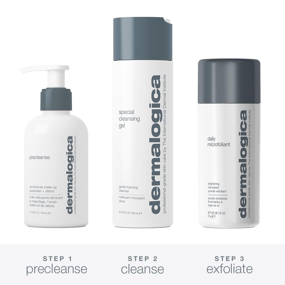 Dermalogica Best Cleanse + Glow Kit  El juego de limpieza facial contiene  PreCleanse (5.1 oz), gel limpiador especial (8.4 onzas líquidas),