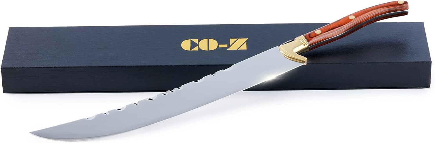 CO-Z Sable de champán con caja, cuchillo de champán abridor de vino con mango de madera y detalles dorados, abridor de botellas de acero inoxidable