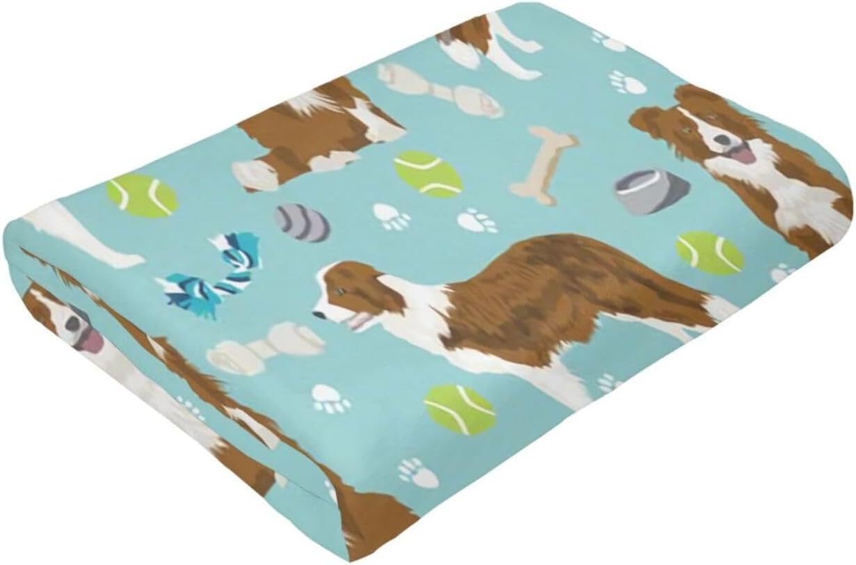 Xoeiran Manta de franela de felpa de vellón, lindo perro y juguetes de Border Collie y juguetes ligeros y reclinables, ropa de cama con aire