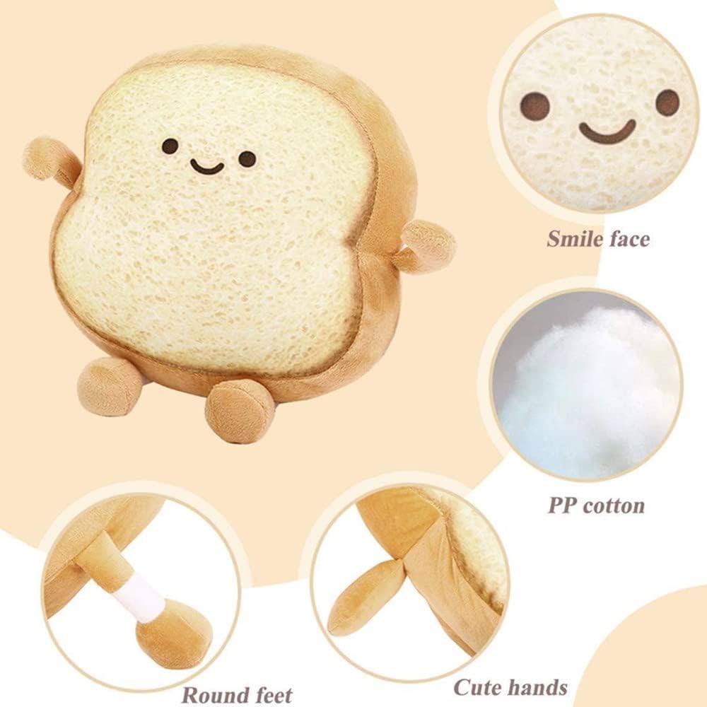 Almohada de pan tostado, divertida almohada de peluche con forma de pan, almohada de expresión facial suave para sofá, para niños y adultos, regalo