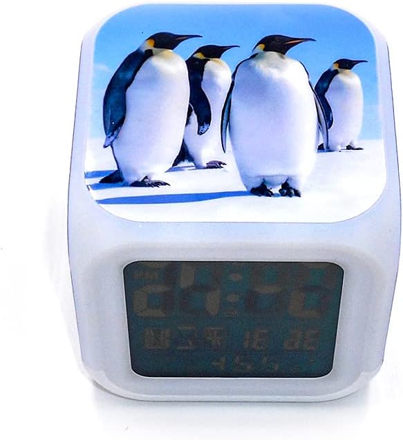 Bocaihua – Reloj despertador digital con luces LED, diseño de pájaros, pingüino, azul, para niños, adolescentes, adultos, hogar, oficina, decoración