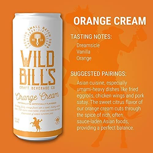 Wild Bill’s Soda de naranja y crema clásica artesanal, refrescos de soda, refrescos cremosos hechos con azúcar de caña pura, sin cafeína, sin jarabe