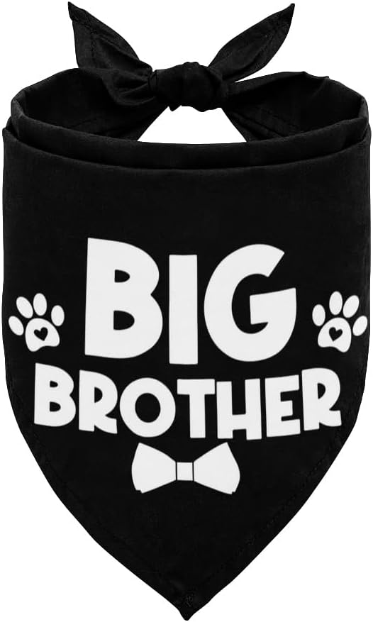 Bandana para perro, pañuelo para perro de hermano mayor, bufanda para perro, impresión negra, accesorios para bufanda para perro, bufanda para