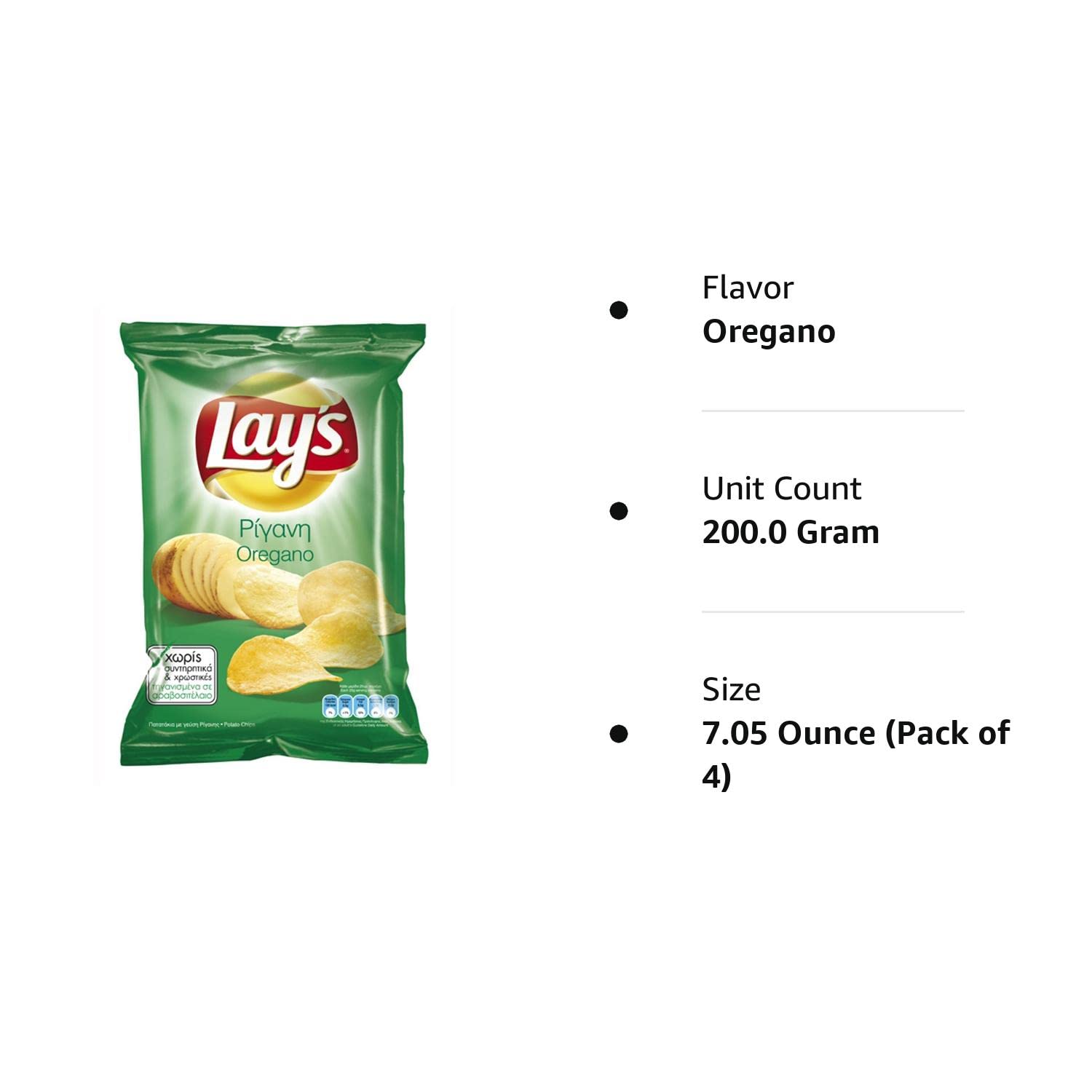 Lay’s Papas fritas de Grecia con orégano – 4 paquetes x 7.05 oz (7.0 onzas por paquete)