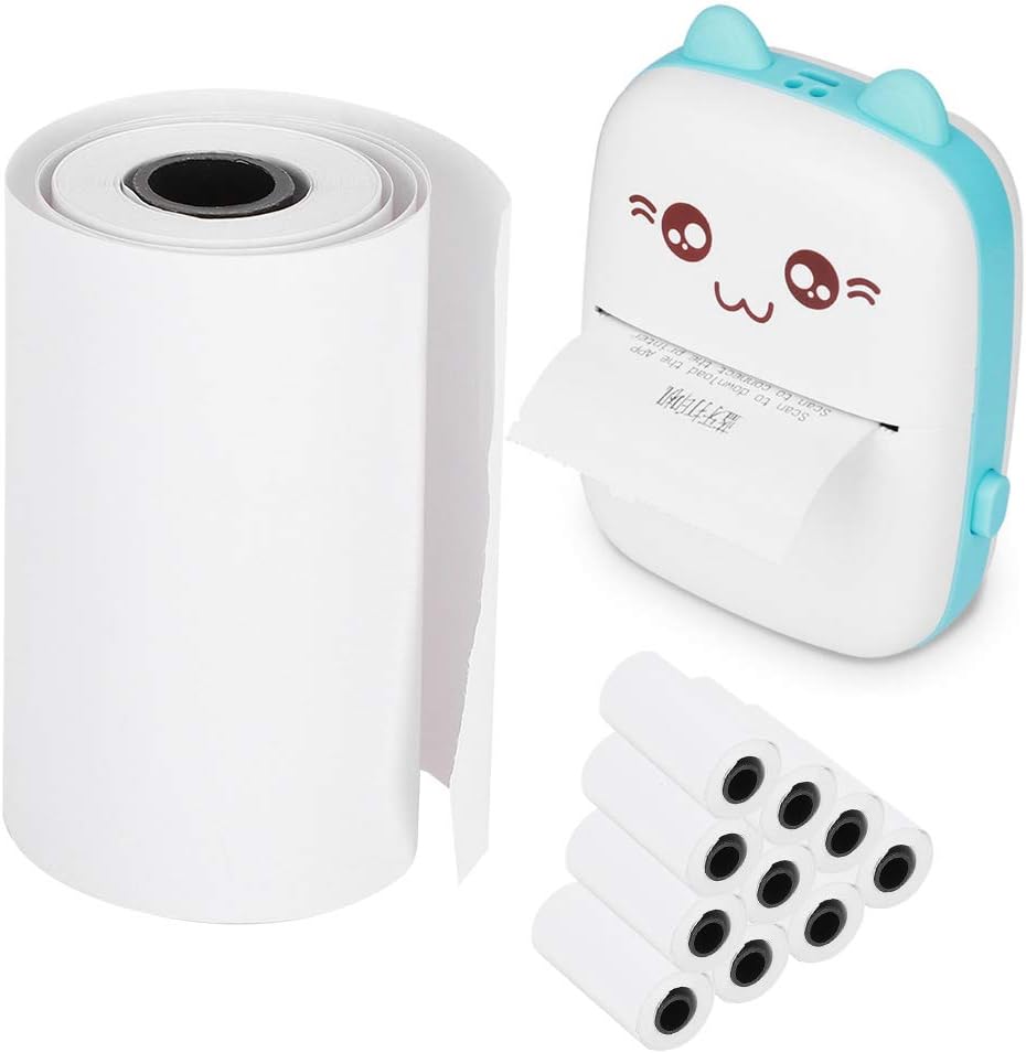 Papel térmico de 10 rollos, negro sobre blanco, papel de impresora térmica para impresora de bolsillo Bluetooth, longitud de 19.7ft por rollo, ancho