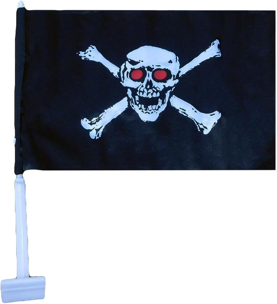 Premium 12 Pack Pirate Red Eyes 12″x18″ Double Sided Rough Tex Knit Nylon Car Flag