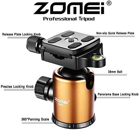 Trípode monopié portátil de aluminio profesional ZOMEi Z818, de 65 pulgadas, con cabezal esférico de 360 grados, placa de liberación rápida de 14 de
