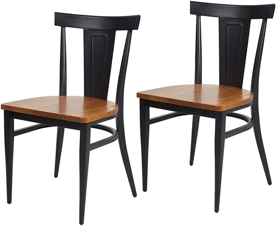 LUCKYERMORE Juego de 2 sillas de comedor de metal resistente, sillas apilables comerciales con asiento de madera, marco de metal, capacidad de 450