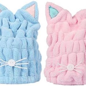 OrangeTag 2 toallas ultra absorbentes de secado rápido para el cabello, turbante de microfibra para el cabello, lindo gorro de orejas de gatito, OrangeTag 2 toallas ultra absorbentes de secado rápido para el cabello, turbante de microfibra para el cabello, lindo gorro de orejas de gatito,