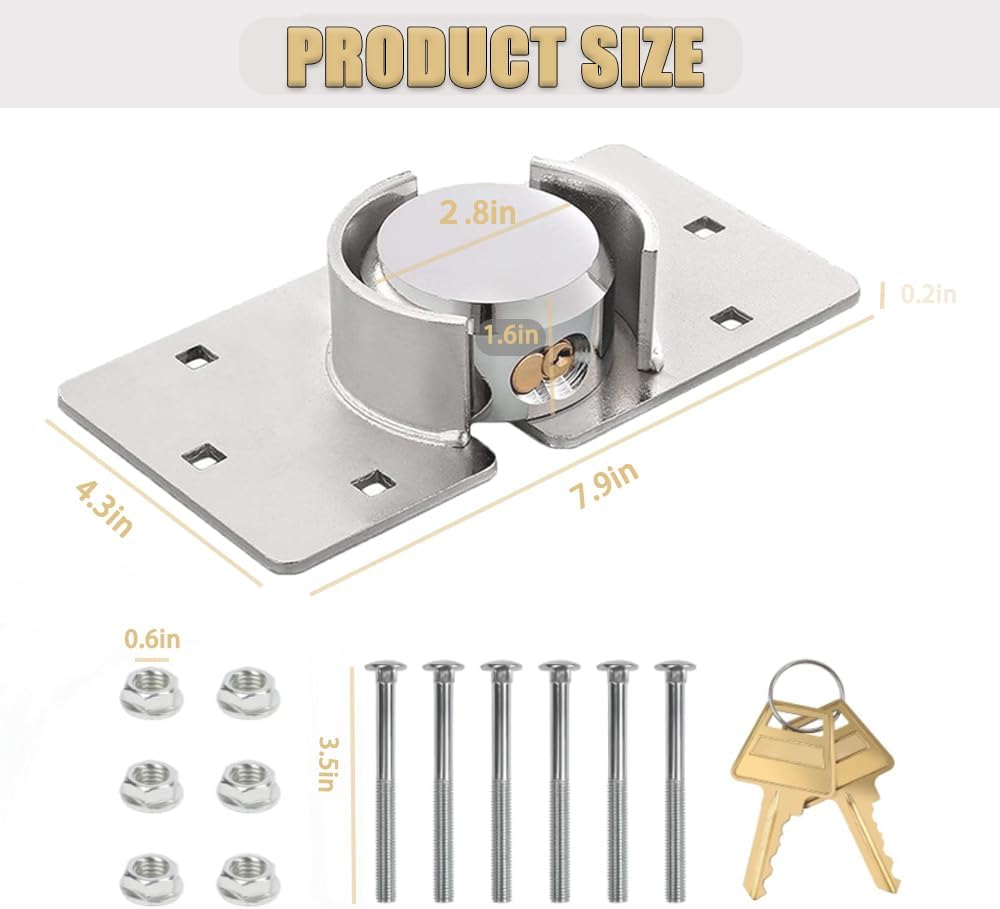 Paquete de 2 candados para puerta de furgoneta con llave igual, cerrojo de acero sólido de 2.874 in, cerradura de puerta de garaje, tuerca de