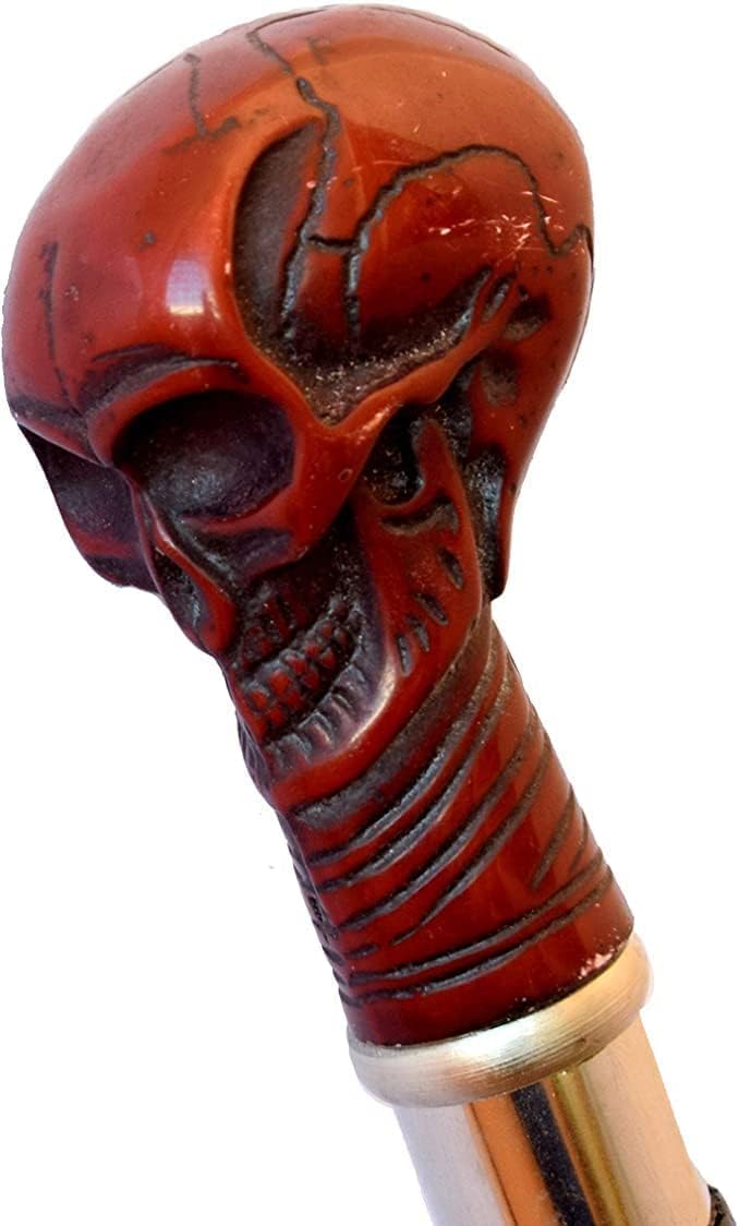 Bastón humano cráneo elegante ceremonia vintage para ortopédico unisex robusto (rojo)