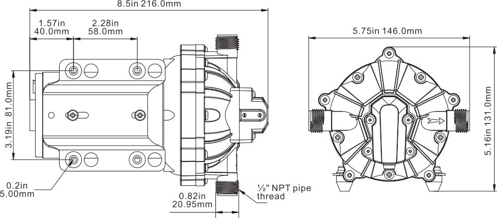SEAFLO Bomba de diafragma serie 55 – 12V CC, 5.5 GPM, 60 PSI
