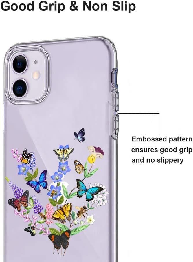 Unov Funda compatible con iPhone 11 transparente con diseño delgado, protector suave de poliuretano termoplástico (TPU) en relieve, patrón floral de