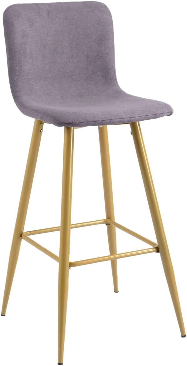 Juego de 2 taburetes de bar, tapizados de tela, altura de mostrador, respaldo bajo, sillas de comedor sin brazos con reposapiés, 30 pulgadas, gris