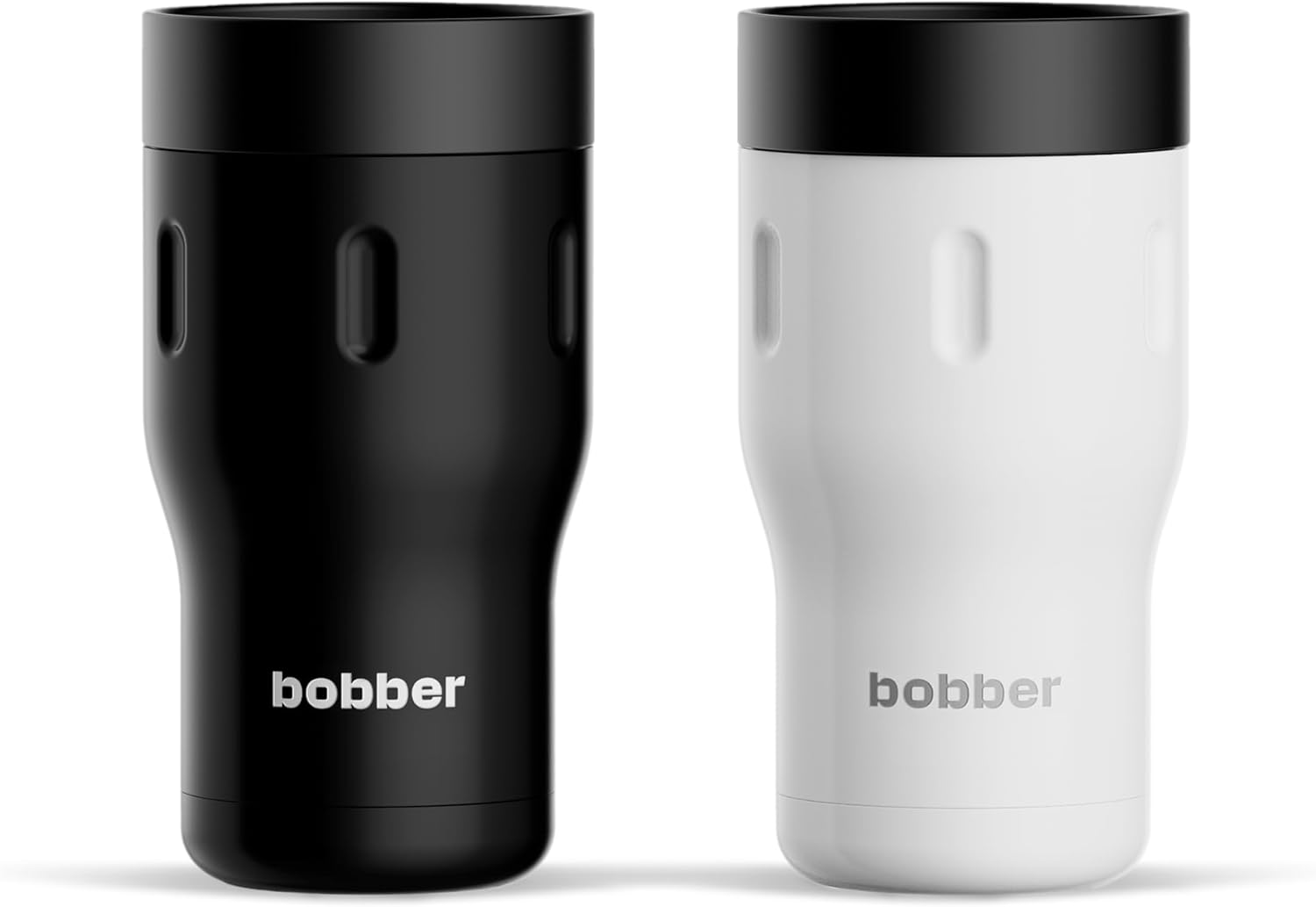 Paquete de 2 tazas de café de viaje, vasos de acero inoxidable aislados de 12 onzas con tapas 100% a prueba de fugas (negro y blanco)