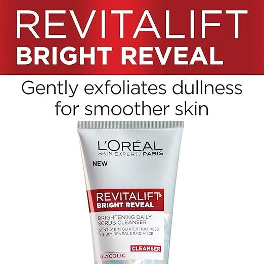 Skincare Revitalift Bright Reveal Limpiador facial con ácido glicólico, limpiador facial diario antienvejecimiento para exfoliar la opacidad e