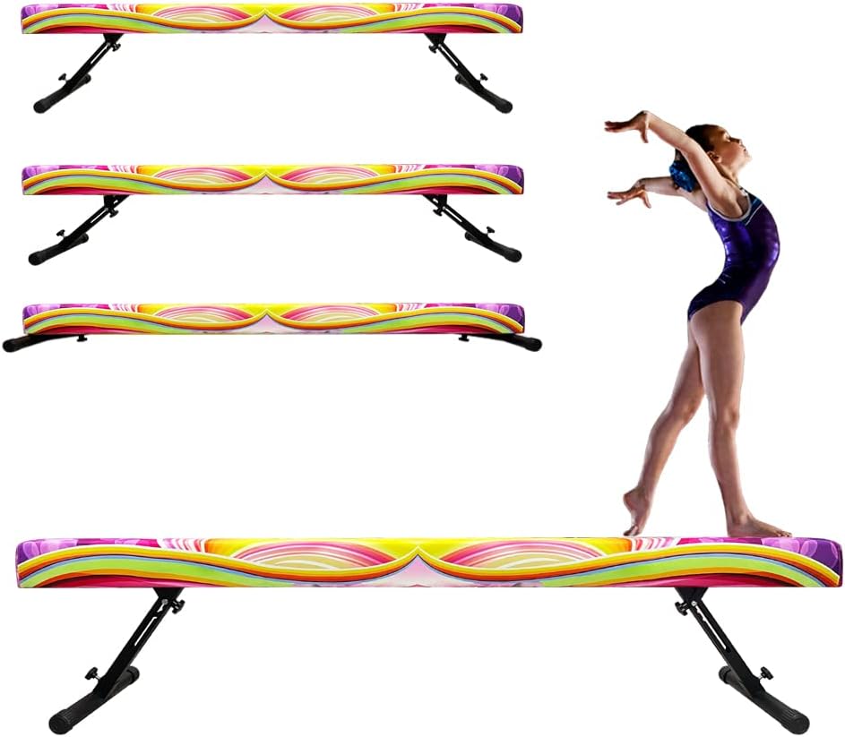 Haz de equilibrio de gimnasia ajustable y plegable de 8 pies, equipo de gimnasio en casa, fácil montaje y almacenamiento, no requiere herramientas,