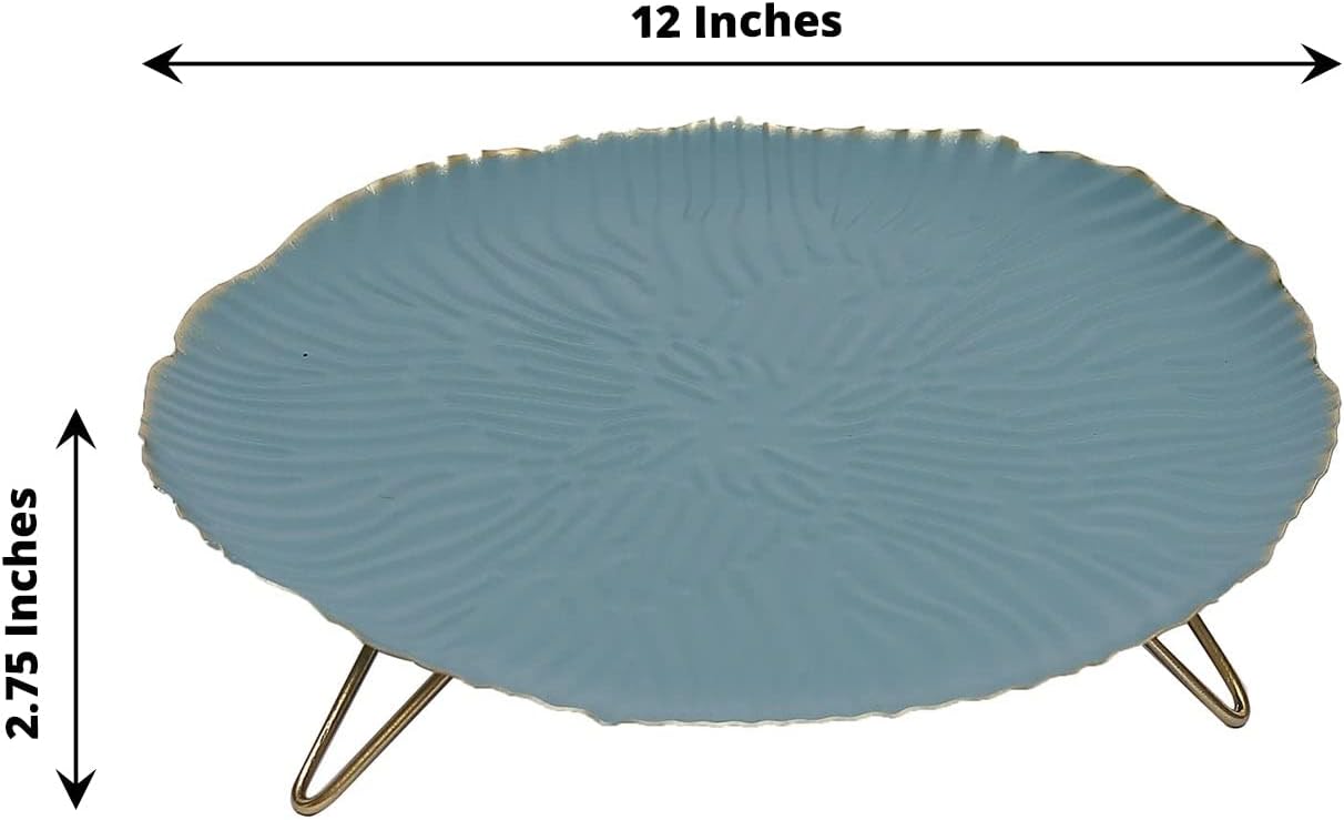 Efavormart – Bandeja de metal para servir postres de 12 pulgadas, color azul polvoriento, con patas onduladas, pedestal para tartas de boda,