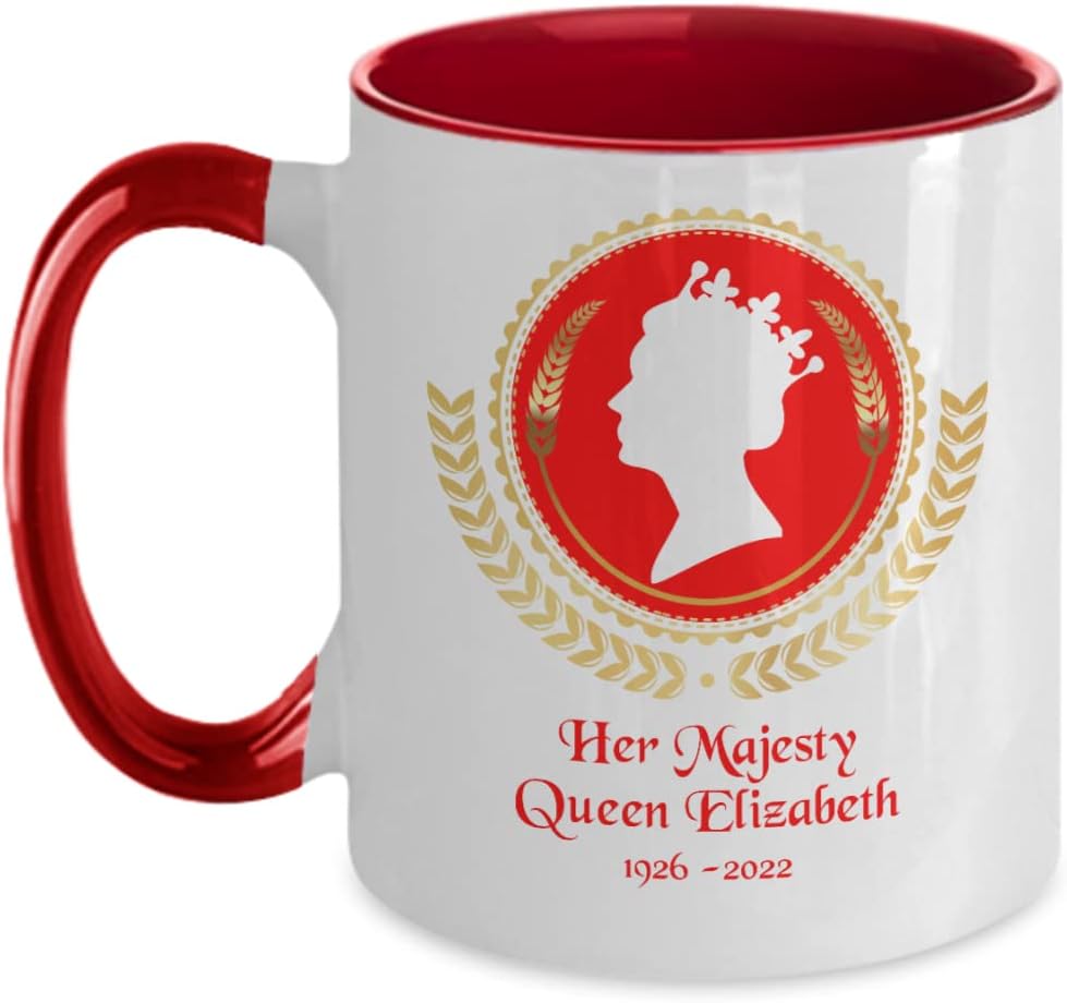 Taza de la reina Isabel, Reina Isabel II, taza con corona de laurel de camafeo rojo, taza de conmemoración, taza de conmemoración, taza de