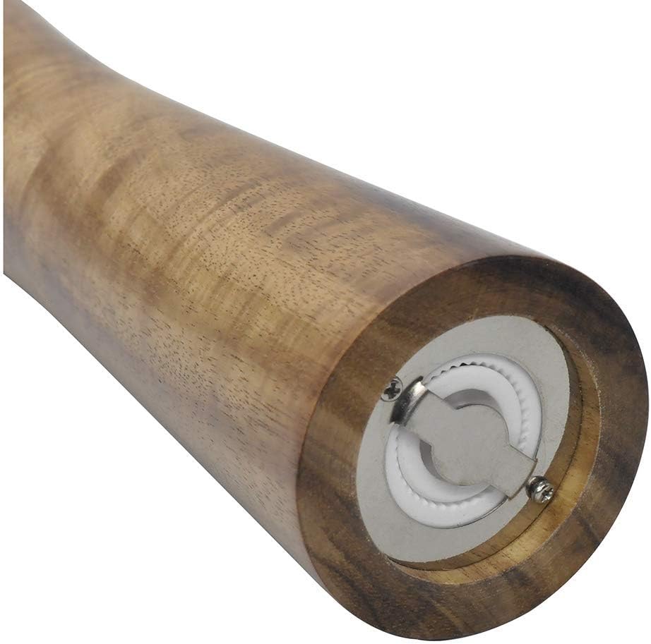 Juego de 2 molinillos de madera de acacia para sal y pimienta de 10 pulgadas, kit de molinillo de pimienta manual con grosor ajustable (juego de