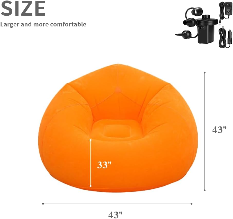 KAERMU Silla inflable con bomba de aire, sofá tumbona para sala de estar interior, dormitorio, tumbonas (naranja)
