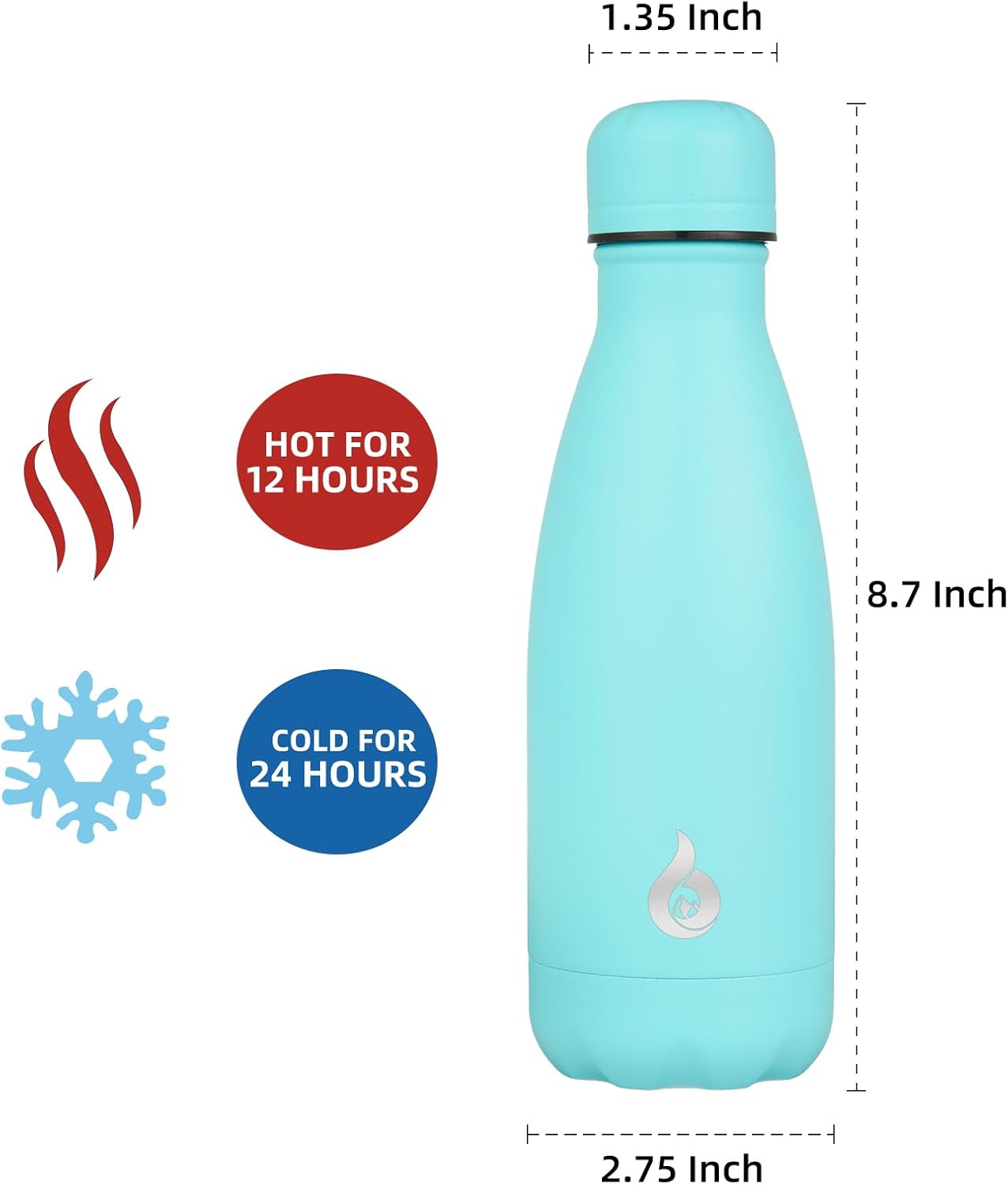 BJPKPK Botella de agua aislada de acero inoxidable de 12 onzas para viajes, mantiene el frío y el calor, turquesa