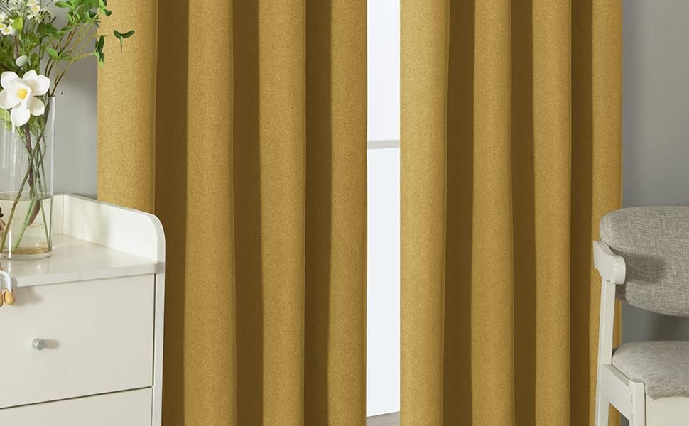 INLINAS Cortinas opacas estilo lino de 52 x 84 pulgadas, 100% bloqueo de luz, reducción de ruido y aislamiento térmico, paneles de triple capa con