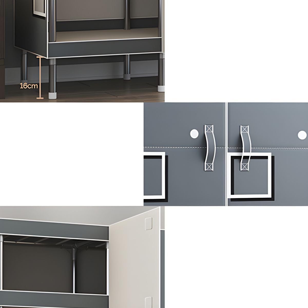 LAKIQ Armario para dormitorio, armario con puertas para colgar, estilo contemporáneo, tela con marco de acero, armario organizador de tela y armario