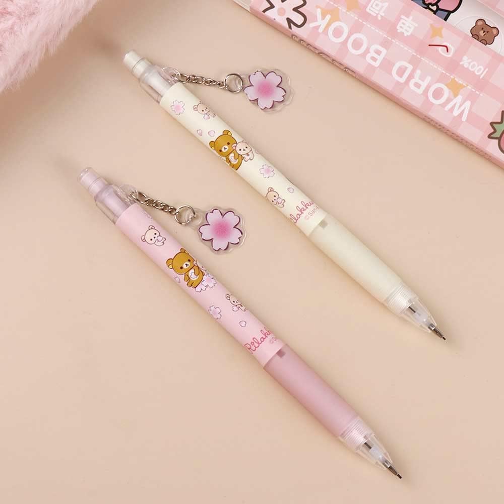 2 lápices mecánicos Kawaii Sakura de dibujos animados de oso mecánico de 0.020 in0.028 in, lápices automáticos, herramienta de escritura, escuela,