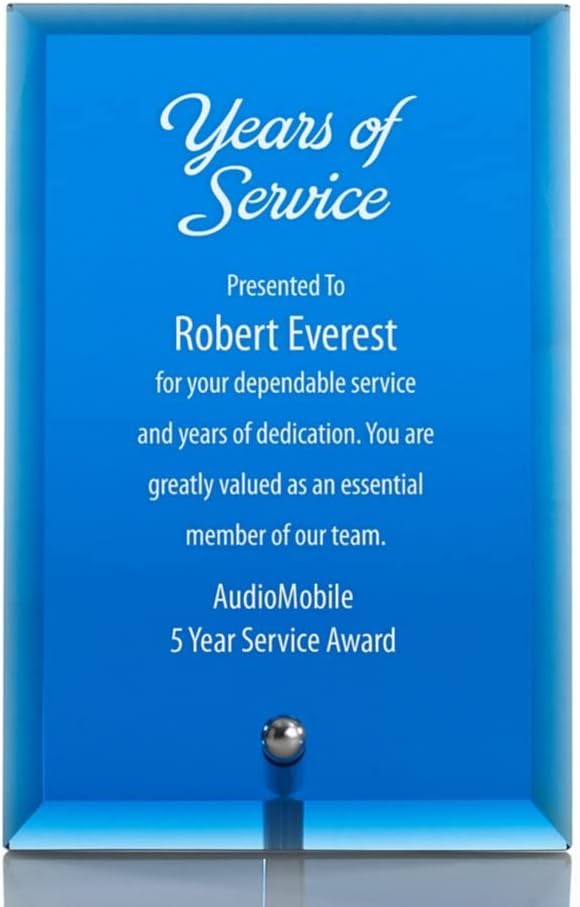 Baudville Mini placa de cristal personalizada -4×6 – Azul con versículo – Premio para empleados – Grabado personalizadopersonalizado