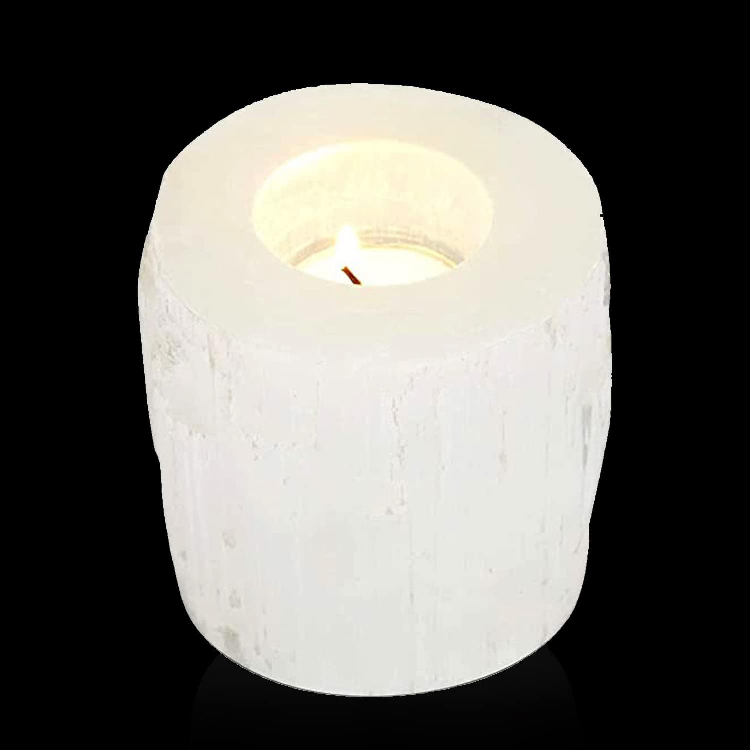 Himalayan Glow Portavelas de cristal de selenita, velas de té, cristales y piedras curativas, Reiki, chakras, candelabro decorativo para curación y